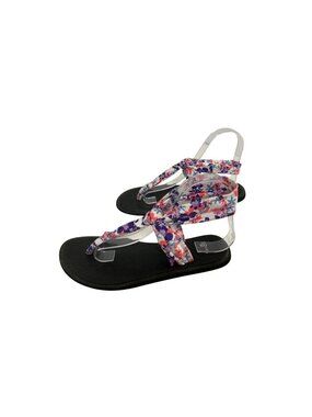 Sanuk Womens Size 7 Yoga Sandals Fabric Slip On Shoes White Purple Floral Pink